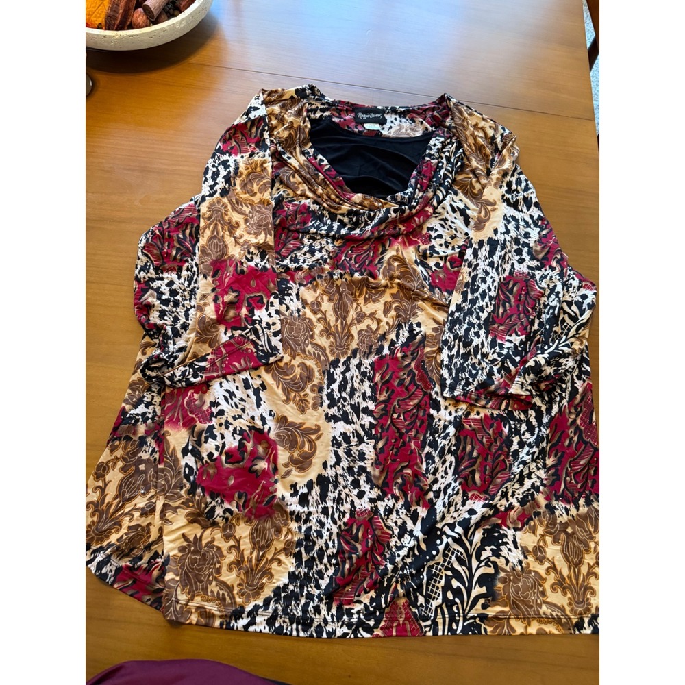 Maggie Barnes 4X Top Cowl Neck Blouse‎ Print 3/4 Sleeve Plus Size
